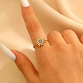 18k gold plated stainless steel sunflower open ring with shimmering white crystals - 18k Gold Plated (N-544)