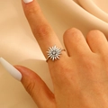 Silver sunflower open ring in stainless steel with sparkling crystals for women - Steel Silver (9841)