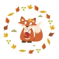 Adesivo murale volpe con ciliegia e ghirlanda di foglie autunnali per camera dei bambini - Stile Volpe Foglie d'Autunno (MG3002)