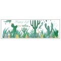 Gedetailleerd blad met aquarel cactus en tropische planten muurstickers met Happy Life tekst - 30x90cm