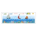 Detail of adhesive wall sticker with sailboats, sea waves and colorful marine creatures - 30x90cm Layout