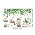 Pastoral wall stickers with green vines, brown birdcages, and birds on white background - 30*90CM*2PCS Layout