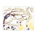 Détail de stickers muraux chinois traditionnels avec fleurs de magnolia et oiseaux - Grand Ensemble (4 Feuilles)
