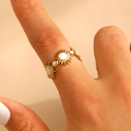 18k gold plated stainless steel sunflower open ring with white shell inlays for women - 18k Gold Plated (A-1494)