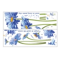 Dettaglio degli adesivi murali con margherite blu, petali e scritte decorative - 30*90cm*2pcs