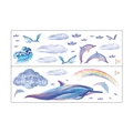 Détail de deux planches de stickers muraux avec motifs dauphins arc-en-ciel et mouettes - Disposition Combinée