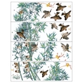 Detail of Chinese style bamboo and sparrow wall stickers in four elegant panels - Full Bamboo Sparrow Set
