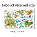 Detailed size view of cartoon world map wall stickers with animal and landmark illustrations - 30*90CM*2PCS Layout