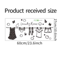 Gedetailleerde maattabel voor wasruimte muursticker met kleding en vlinder motieven - 27x60cm / Zwart