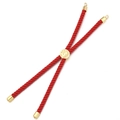 Detail of red woven Milan rope with adjustable gold-plated tree of life bead and metal ends - Gold Buckle / Red