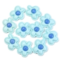 Set of ten light blue resin flower charms with dark blue center and stitch detailing - Size Approx 30x36mm / Blue