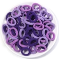 Detailed view of high-elastic purple fabric hair ties in a white ceramic dish - 2cm Diameter / Purple Series