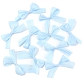 Close-up of light blue pleated satin ribbon bows for DIY hair accessories and clothing - Approx 4x5.5cm / Blue