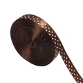 Detailed macro view of dark brown polyester satin ribbon with white polka dots for gift wrapping - 1cm Wide 20 Yards/Roll / Dark Coffee