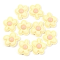 Close-up van tien gele harsbloemen met roze hart en gestikte textuur voor DIY - Grootte Ongeveer 30x36mm / Geel
