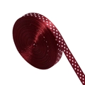 Dettaglio del nastro in poliestere bordeaux a pois bianchi per confezioni regalo e fai da te - 1cm di Larghezza 20 Yard/Rotolo / Borgogna