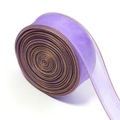 Detail view of lilac sheer organza ribbon with gold metallic edges for gift wrapping - Purple