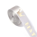 Detail of silver satin ribbon with gold crown and BEST print for gift wrapping - Width: 2.5cm 10 Yards/Roll / Gray