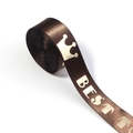 Detailed macro view of dark brown satin ribbon with gold crown and BEST lettering - Width: 2.5cm 10 Yards/Roll / Dark Coffee