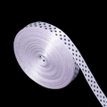 Close-up of white polyester ribbon with black polka dots and satin texture for DIY crafts - 1cm Wide 20 Yards/Roll / White