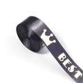 Nahaufnahme von schwarzem Satinband mit goldenem Kronenmotiv für elegante Geschenkboxen - Breite: 2.5cm 10 Yards/Rolle / Schwarz