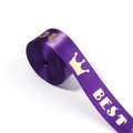 Detail of purple satin ribbon with gold foil crown and 'BEST' lettering for gift wrapping - Width: 2.5cm 10 Yards/Roll / Dark Purple