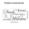 Detail showing the Family wall sticker layout with size dimensions of 60cm x 30cm - Warm English Quote Style (FX-A133)