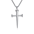 Polished silver stainless steel nail cross necklace with wheat chain for men - Necklace Set / Steel