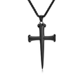 Minimalist black stainless steel cross pendant necklace with a sleek matte finish - Necklace Set / Black
