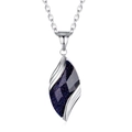 Blue sandstone angel eye pendant necklace with silver steel chain and leaf shape - Blue Sandstone Necklace Set