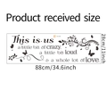 Detail view of This is us wall decal showing product dimensions 88cm x 28cm with butterflies - 28x88cm / Black