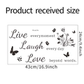 Detail view of Live Laugh Love wall sticker dimensions with butterflies 43cm x 24cm - 24*43