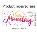 Vista de detalle del vinilo Hello Monday con texto degradado y marcas de dimensiones - 23.6x44CM