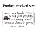 Detalle de dimensiones del vinilo Wash Your Hands con personaje animado decorativo - 27*60cm
