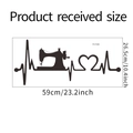 Detaillierte Maße von Nähmaschine und Herzschlag Wandtattoo 59cm x 26,5cm - 26.5*59cm / Schwarz