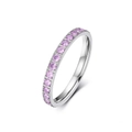 Minimalistischer silberner Edelstahlring mit funkelnden hellvioletten Zirkonia-Steinen - 5# / Rosa Zirkonia (Silber)