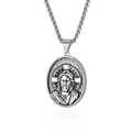 Collier vintage en acier titane argenté avec pendentif portrait de Jésus et chaîne spiga - Style Tête de Jésus (Style C) / Pendentif uniquement / Acier