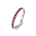 Minimalistischer Titanstahlring in Silberoptik mit einer Reihe roter Zirkonia-Steine - 5# / Rote Zirkonia (Silber)