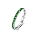 Anello in acciaio al titanio argento con una fila elegante di pietre di zircone verde - Zirconia Verde (Argento)