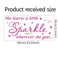 Detailed sheet showing she leaves a little sparkle quote wall decal sizing 60x30cm - 30*60cm