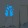 Pegatinas de pared luminosas con dos gatos y un corazón para decoración del hogar - Azul