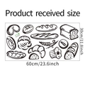 Detailed size specifications for kitchen wall stickers with black and white bread illustrations - 30x60cm