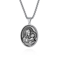 Collier médaille ovale vintage en argent avec relief de la Madone et de l'Enfant - Style Madone et l'Enfant (Style A) / Pendentif uniquement / Acier