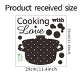 Detail showing Cooking with Love kitchen wall sticker measurements 29cm x 29cm in black - 29*29cm