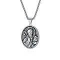 Collier médaille ovale Saint Benoît en acier inoxydable argenté style vintage - Style St. Benoît (Style D) / Pendentif uniquement / Acier