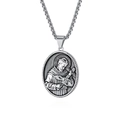 Pendentif portrait Saint François en argent vintage sur collier chaîne en blé tressé - Style St. François (Style F) / Pendentif uniquement / Acier