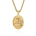 Pendentif ovale doré avec relief de la Vierge Marie sur chaîne épi polie - Style Madone et l'Enfant (Style A) / Pendentif uniquement / Or