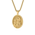 Collier vintage doré avec pendentif portrait de saint ovale et chaîne épi - Style St. Joseph (Style B) / Pendentif uniquement / Or