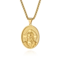 Pendentif ovale portrait de Jésus doré avec chaîne torsadée en acier inoxydable - Style Tête de Jésus (Style C) / Pendentif uniquement / Or