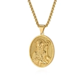 Pendentif portrait ovale religieux avec chaîne torsadée en finition or poli - Style Saint au Bâton (Style E) / Pendentif uniquement / Or